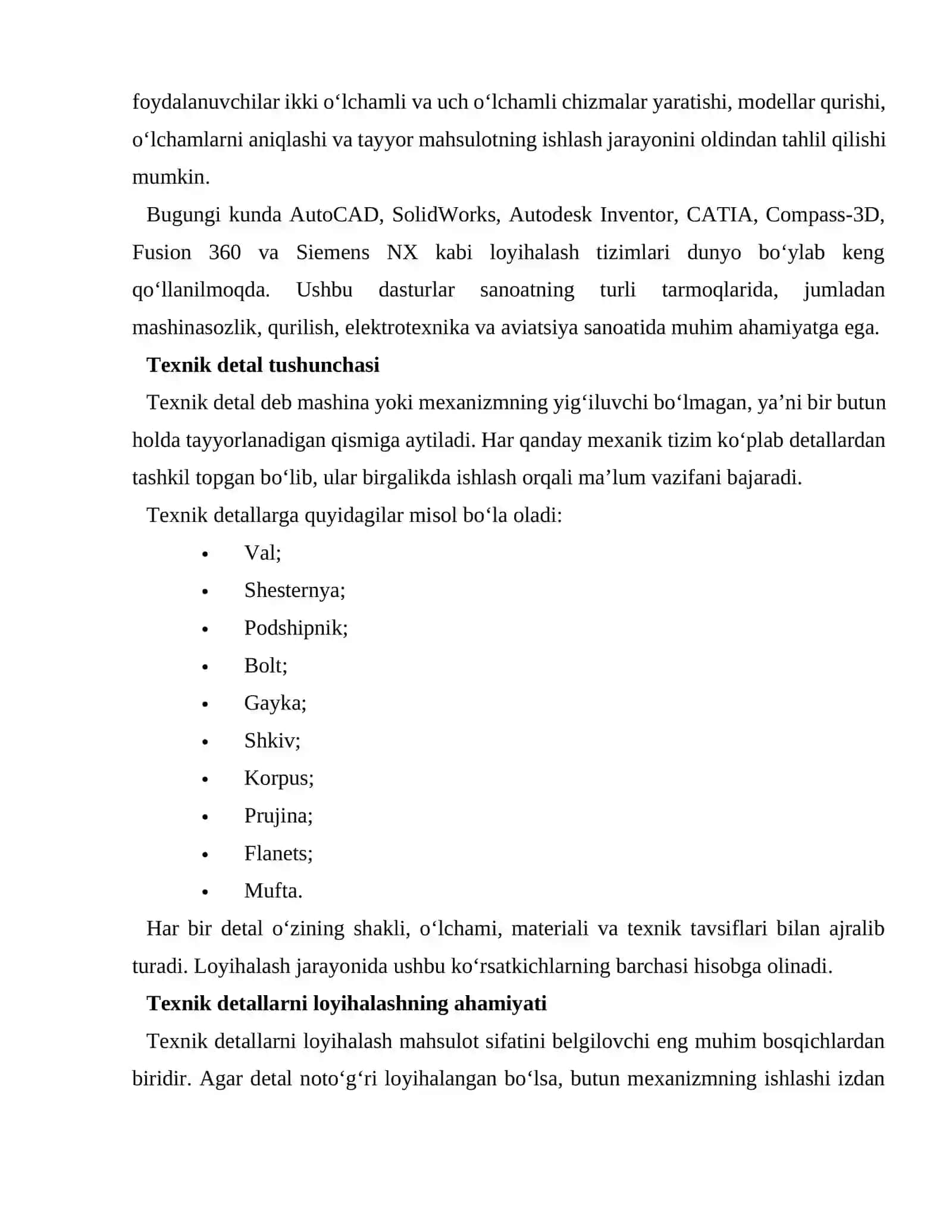 AVTOMATLASHTIRILGAN LOYIHALASH TIZIMLARIDA TEXNIK DETALLARNI LOYIHALASH 2