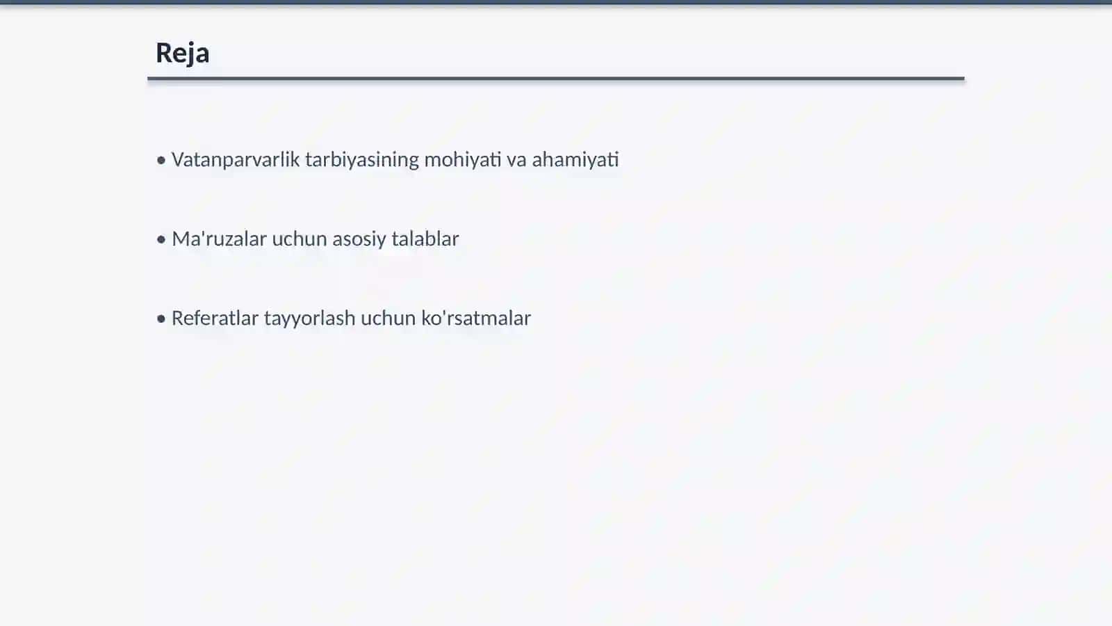 Vatanparvarlik tarbiyasi mavzusidagi maʼruza, referat va doklatlarga qoʻyilgan talablar 2