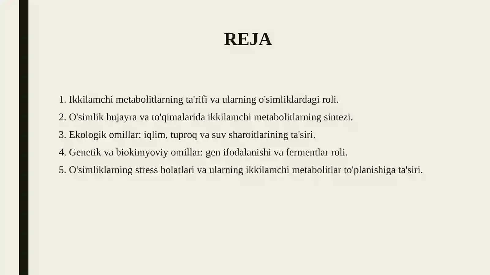 Ikkilamchi metabolitlarning to’planishiga va o’simliklardagi ro’li 2