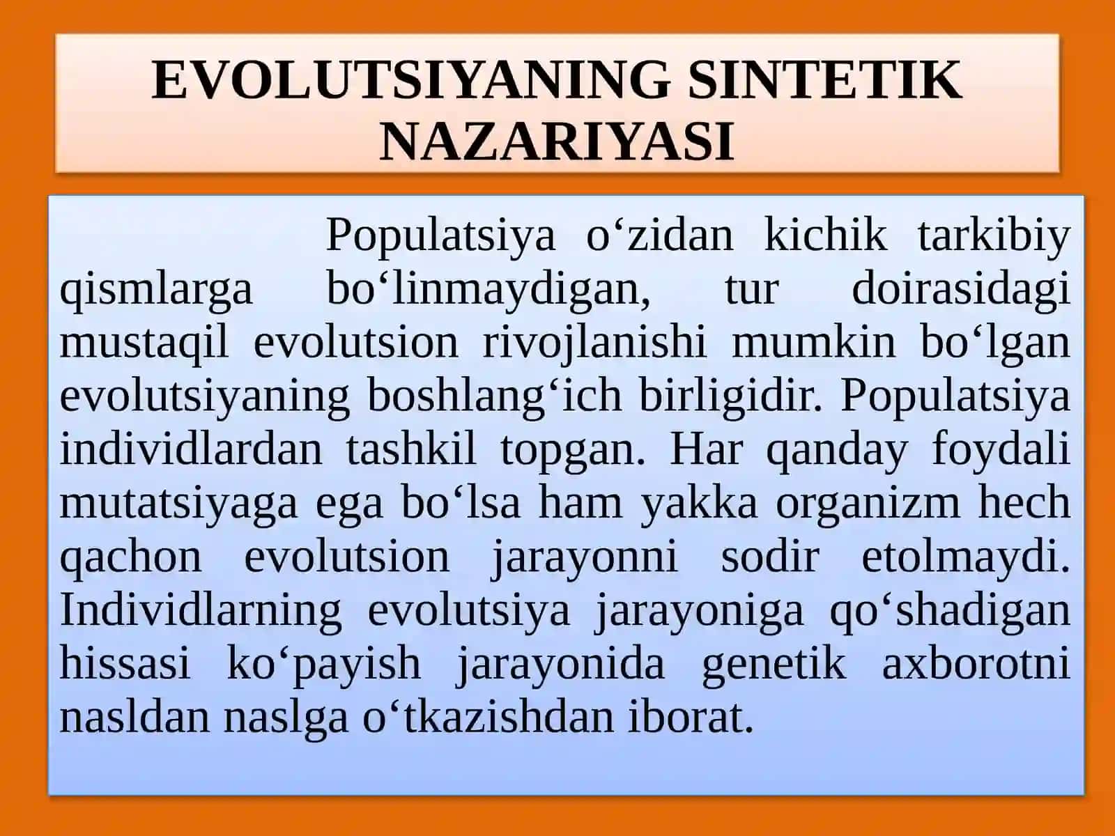 EVOLUTSIYANING SINTETIK NAZARIYASI 2