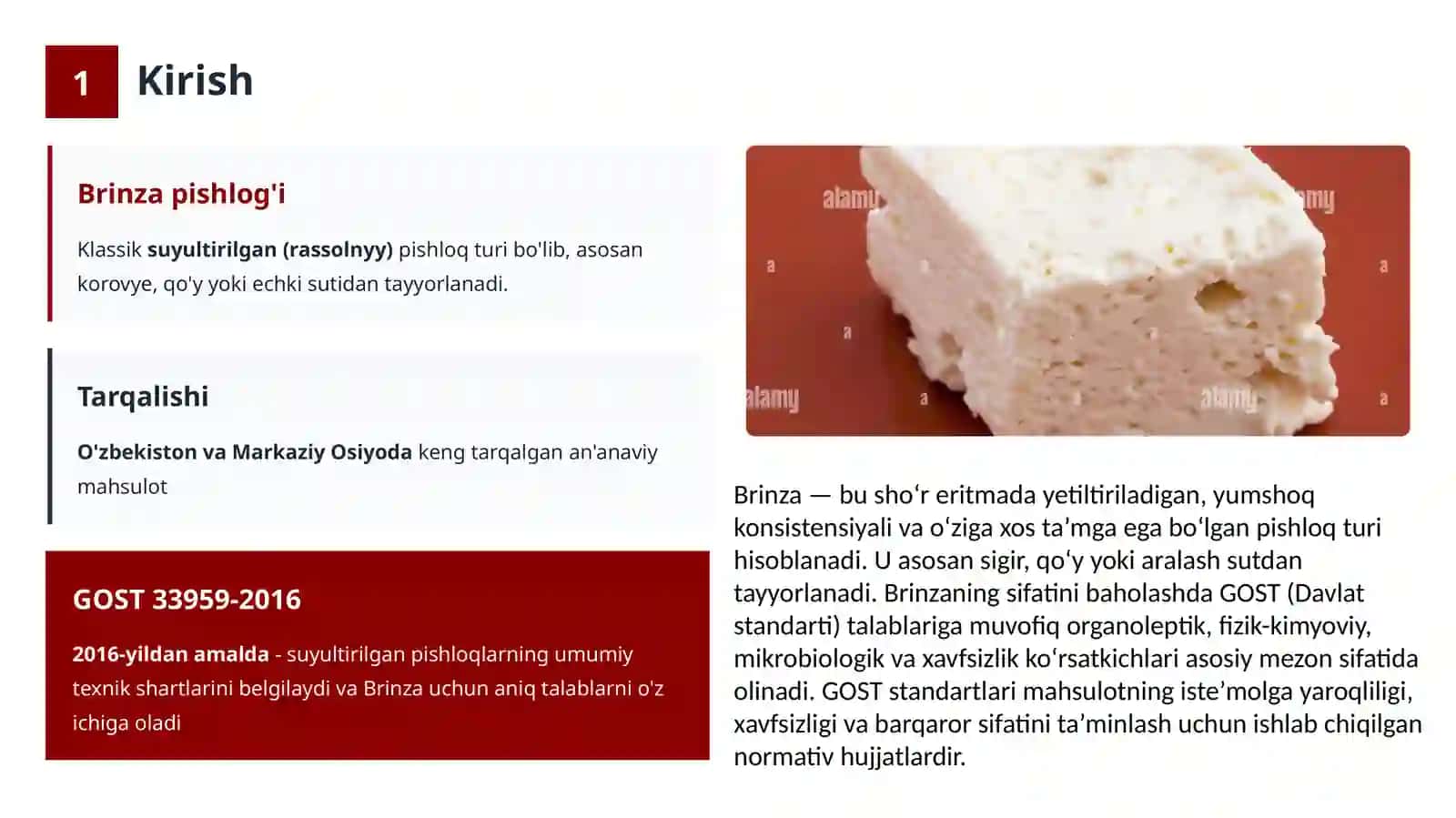 Brinzani sifat ko'rsatkichlarini
GOST standart bo'yicha o'rganish 2