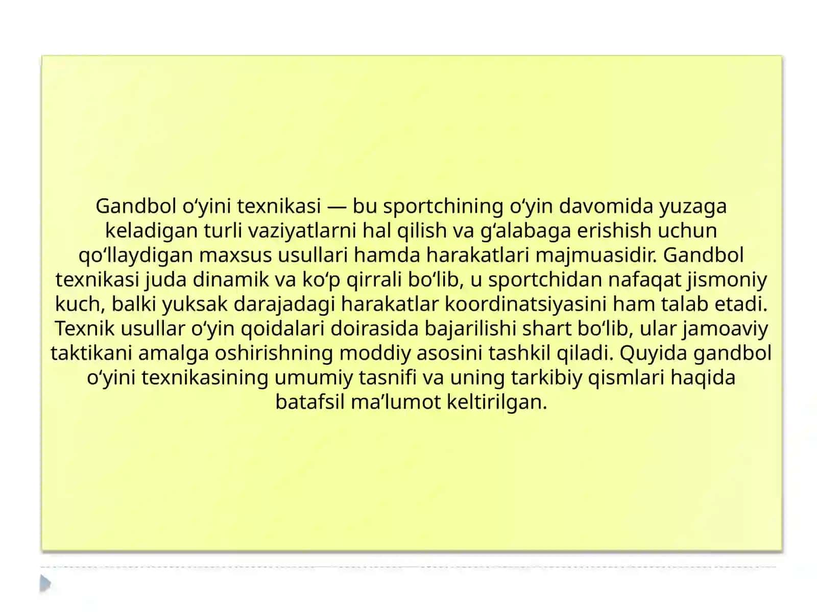 Gandbol O'yini Texnikasi Tasnifi 2