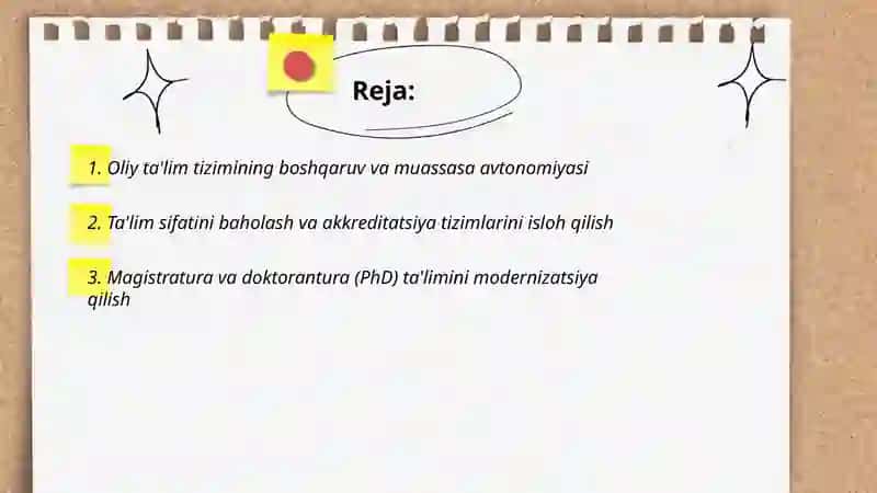 Oliy ta'lim tizimining boshqaruv va muassasa avtonomiyasi 2