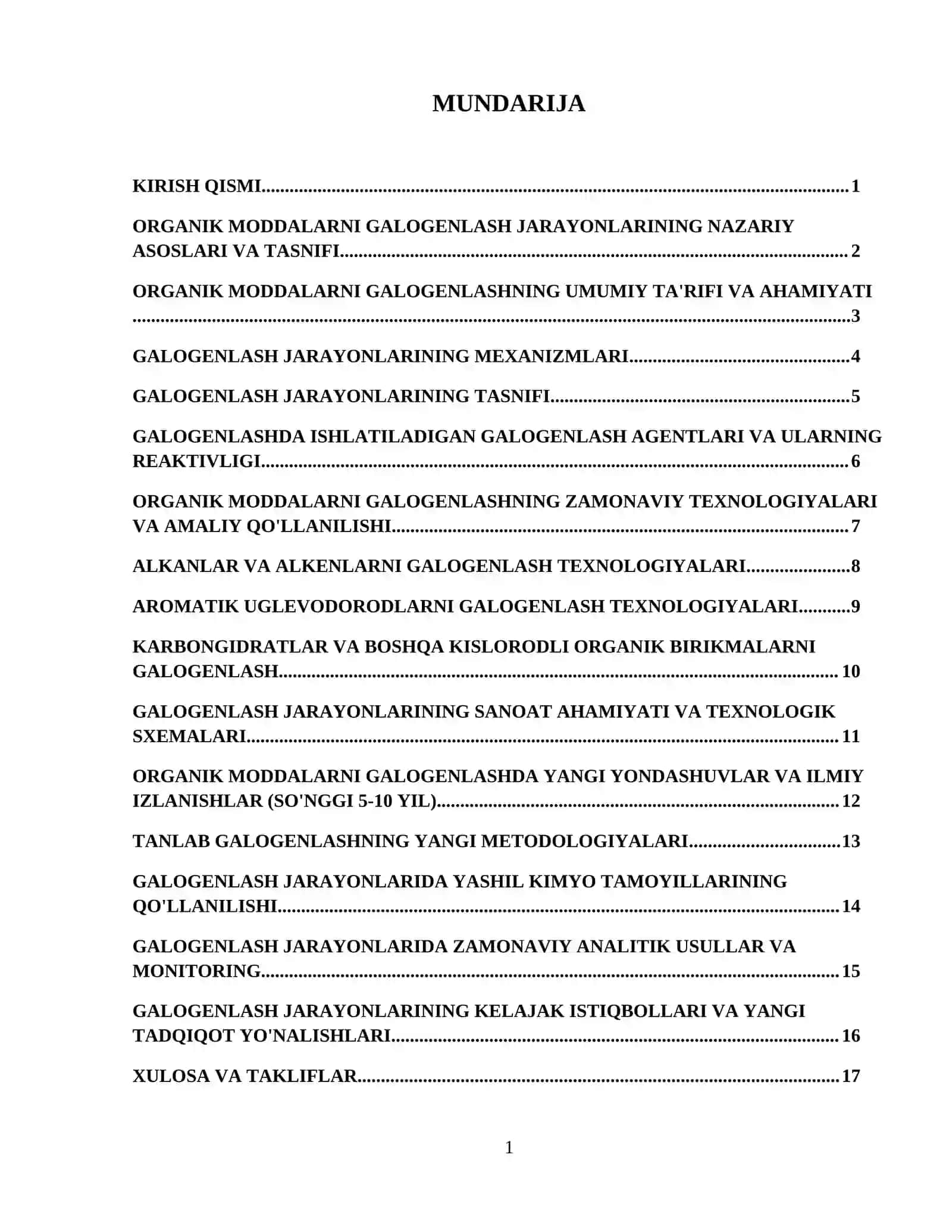 Organik moddalarni galogenlash jarayonlari va texnologiyalari 2