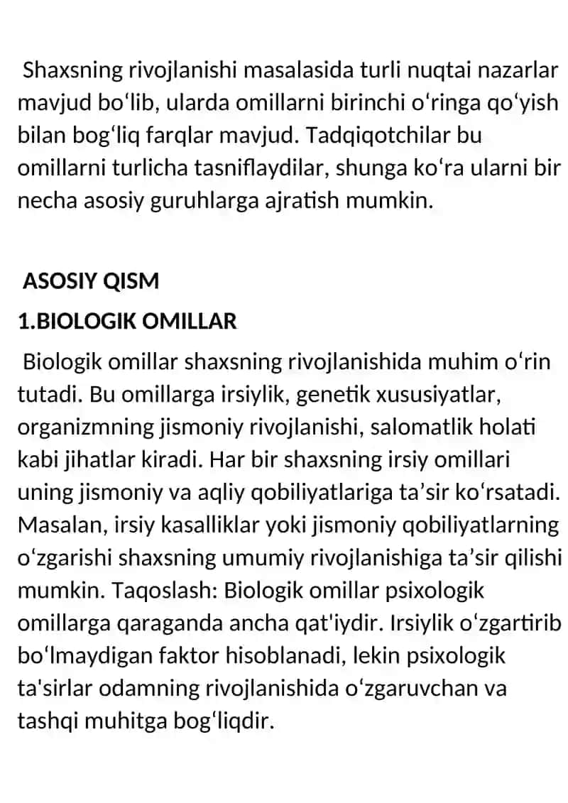 Shaxsning rivojlanishi 2