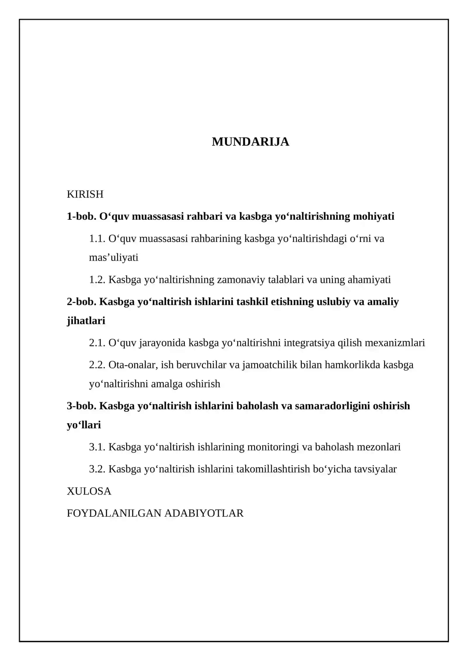 Oʻquv muassasasi rahbarining kasbga yoʻnaltirish ishlarini tashkil etishi 2