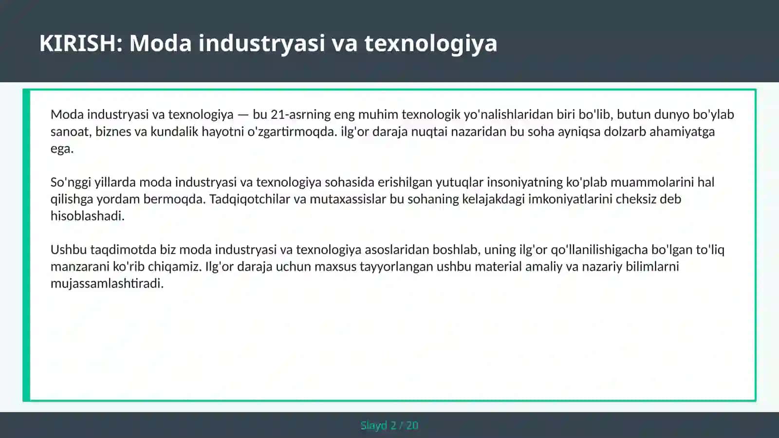 MODA INDUSTRYASI VA TEXNOLOGIYA 2