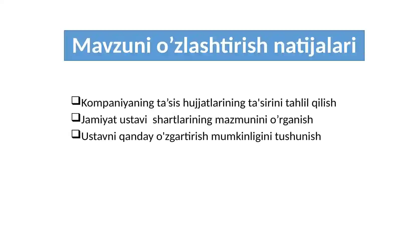 Kompaniyaning ta'sish hujjatlarining ta'sirini tahlil qilish 2