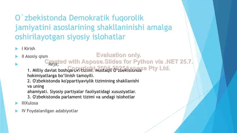 O‘zbekistonda Demokratik fuqorolik jamiyatini asoslarining shakllaninishi amalga oshirilayotgan siyosiy islohatlar 2