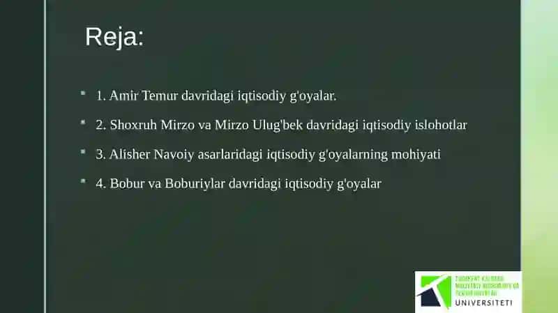 Amir Temur va Temuriy davridagi iqtisodiy g'oyalar va siyosat 2