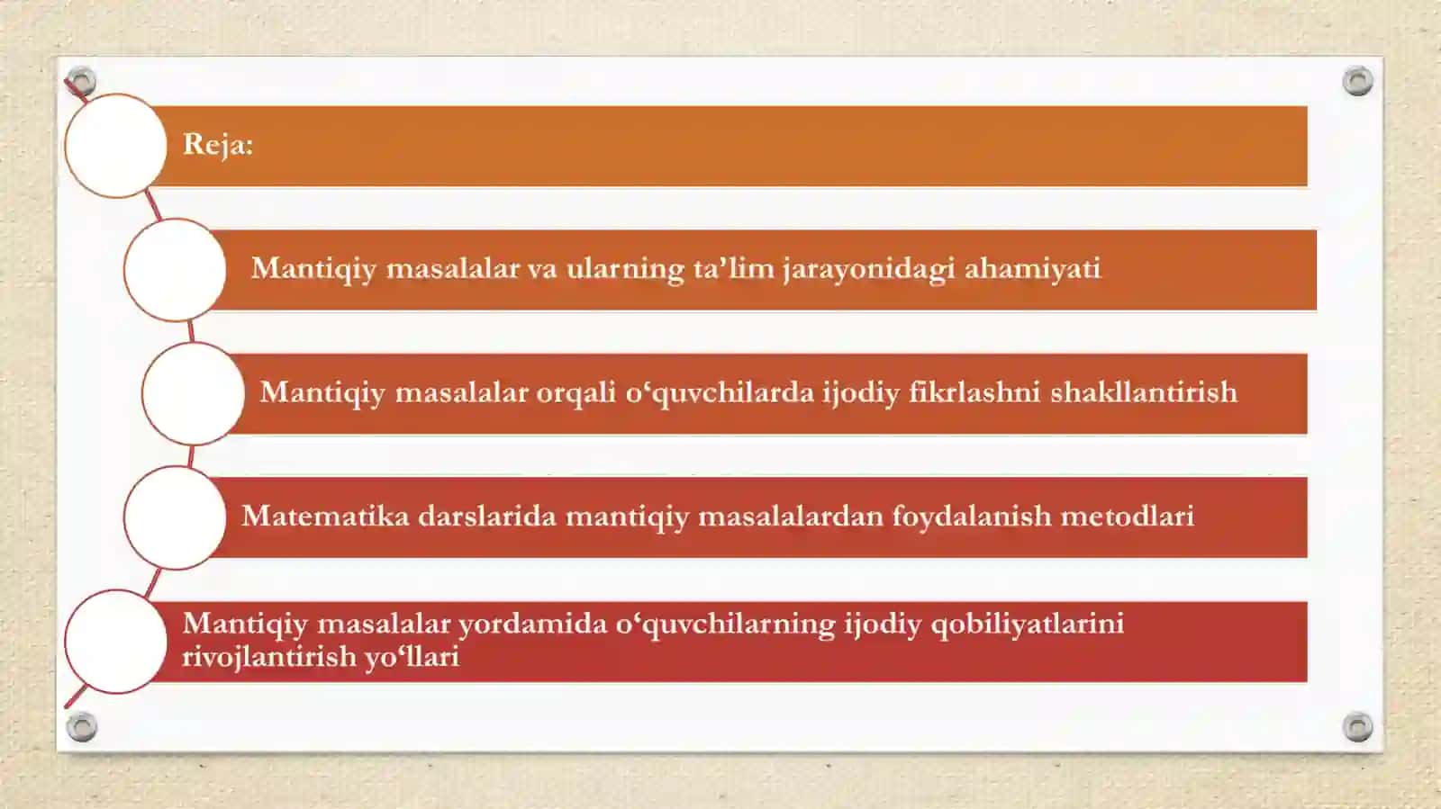 Mantiqiy masalalar orqali o‘quvchilarning ijodiy qobiliyatlarini rivojlantirish. 2