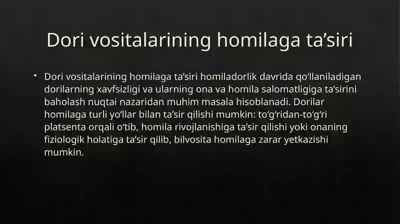 Dori vositalarining homilaga ta’siri , Fetotoksiklik, Embriotoksiklik, Teratogenlik 2
