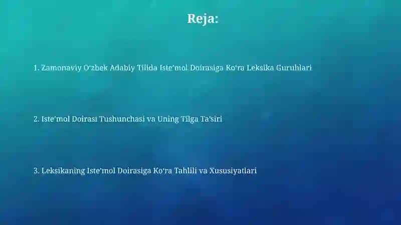 ISTE’MOL DOIRASIGA KO‘RA HOZIRGI O‘ZBEK ADABIY TILI LEKSIKASI BO‘YICHA ISHLASH 2