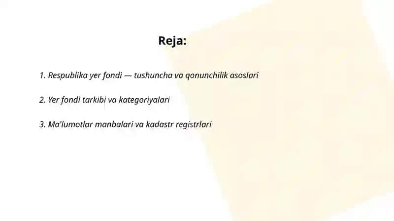 Respublika yer fondi tuzish va tahlil qilish 2