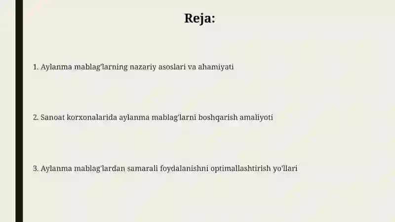 Aylanma mablag'larning samarali foydalanishi 2