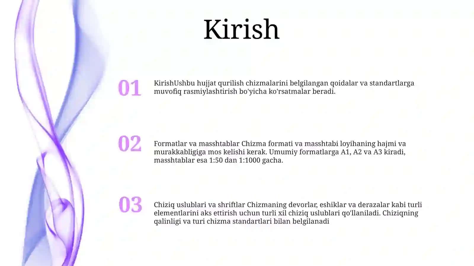 Kxyasning Asosiy Qoidalari Bo‘Yicha Chizmalarni Rasmiylashtirish.Formatlar,Masshtablar,Chiziq Turlari,Chizma Shriftlari 2