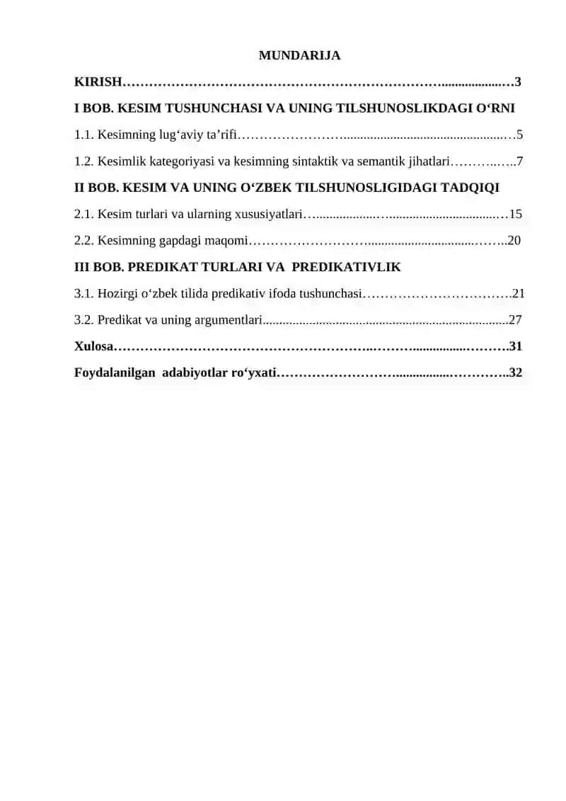 KESIM VA UNING O'ZBEK TILSHUNOSLIGIDAGI TADQIQI (PREDIKAT TURLARI VA PREDIKATIVLIK) 2