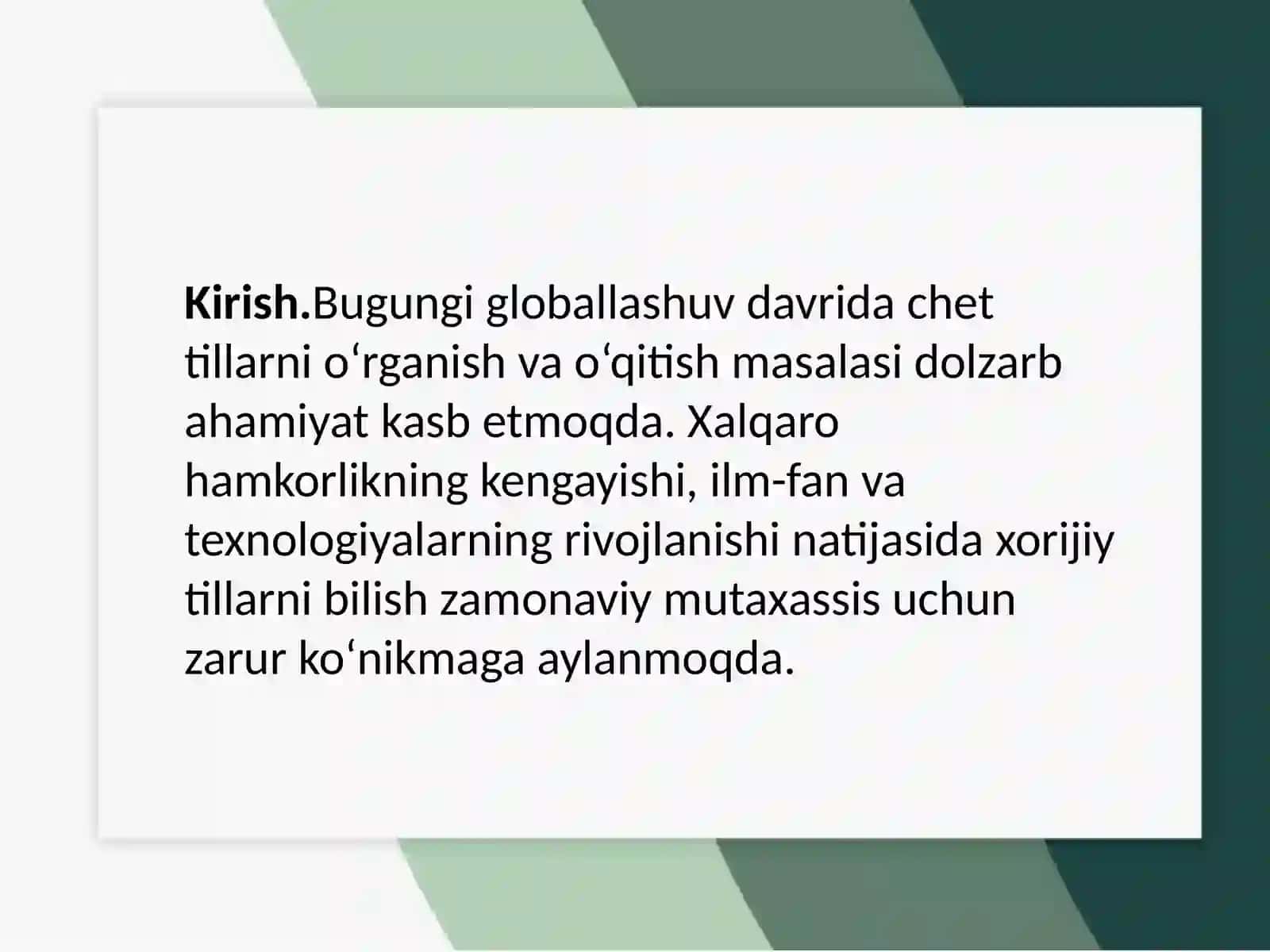 Chettillarini oʻqitish va oʻrgatishning tajribali uslublari 2