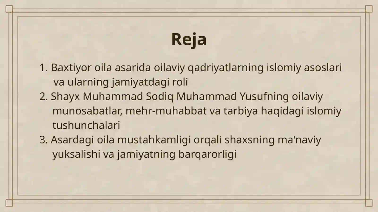 BAXTIYOR OILA “ASARIDA ISLOM QADIRIYATLARI TALQINI 2