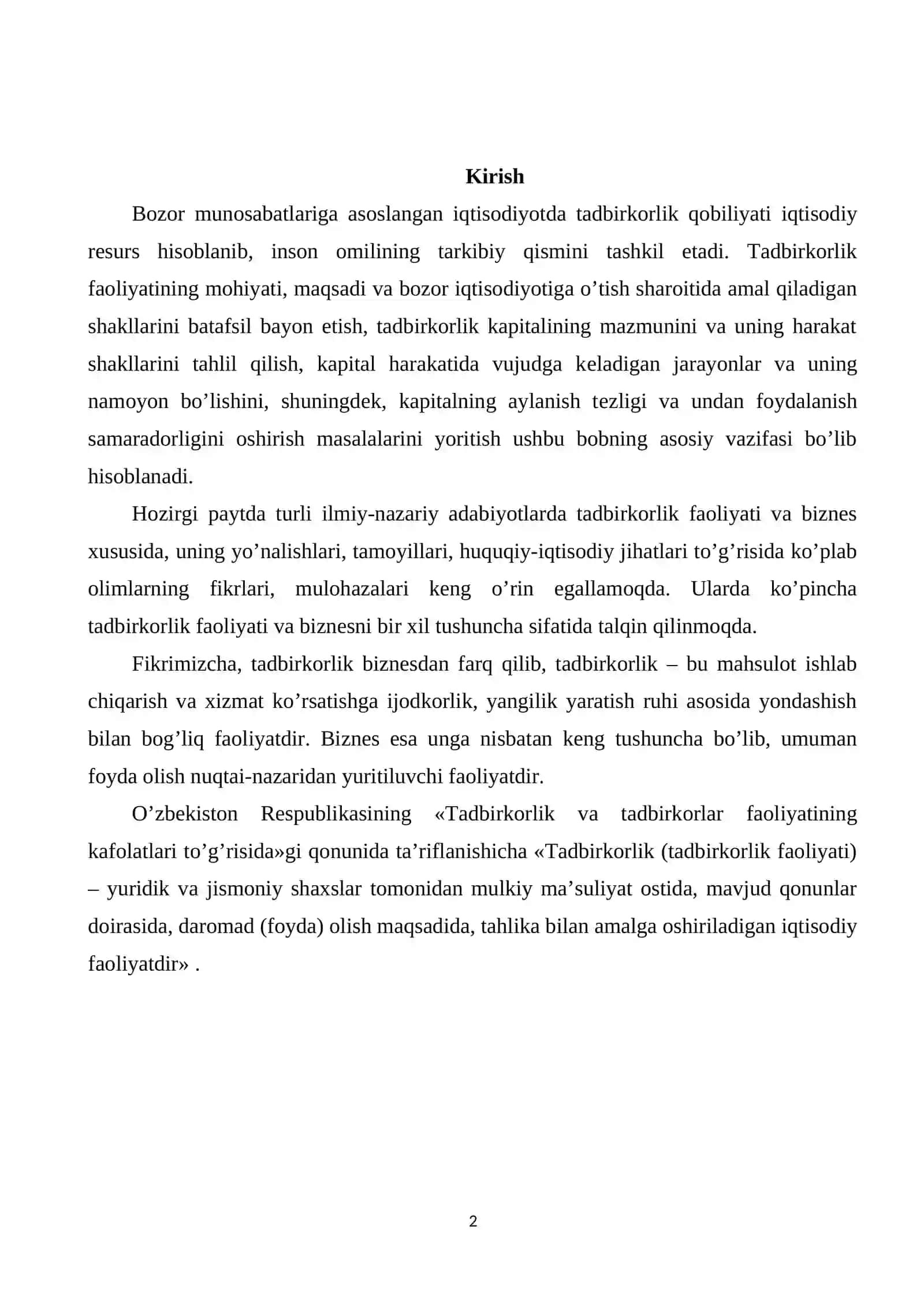 Tadbirkorlik faoliyati va tadbirkorlik kapitali 2