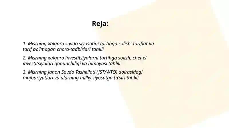 Misrning tashqi iqtisodiy aloqalarini xalqaro tartibga solish tahlili 2