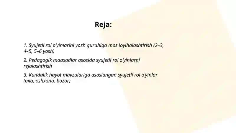 Maktabgacha yoshdagi bolalar uchun syujetli _ roli oʻyinlarni loyihalashtirish 2