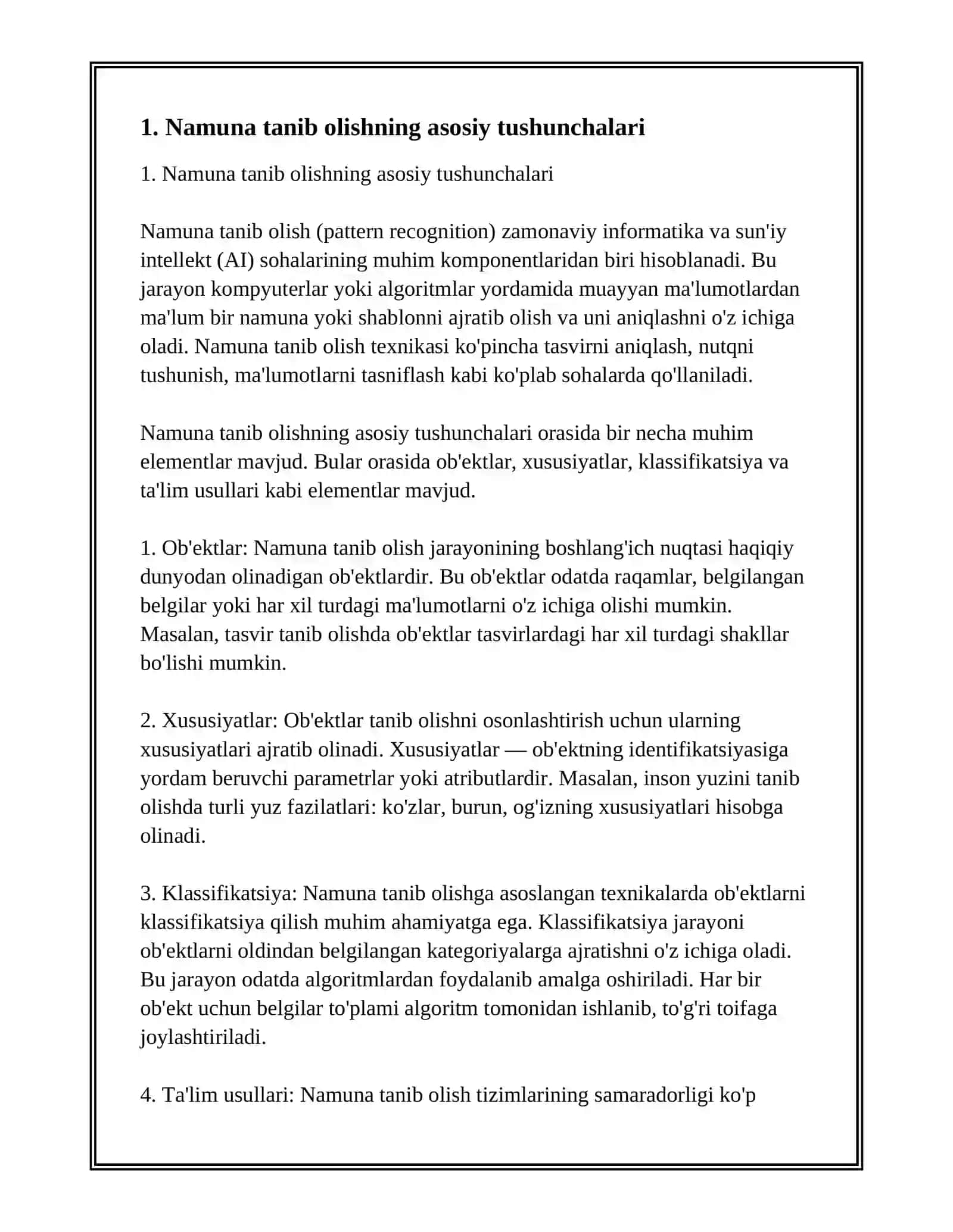 PATTERN RECOGNITION ASOSLARI 2