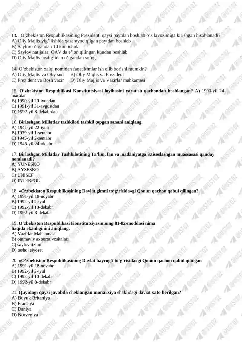 9-SINF HUQUQ FANIDAN MAKTAB BOSQICH OLIMPIADA SAVOLLARI 2