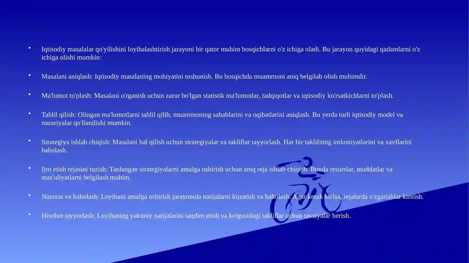 Iqtisodiy masalalar qo'yilishiniloyihalashtirish 2