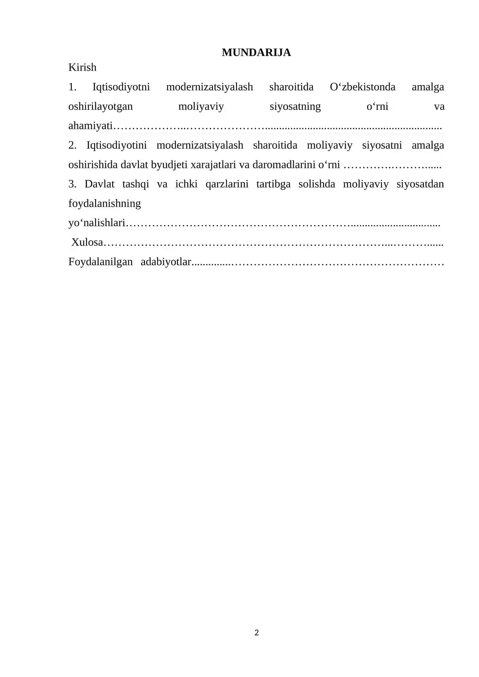 Iqtisodiyotni modernizatsiyalash sharoitida O‘zbekistonda amalga oshirilayotgan moliya siyosatning ustuvor yo‘nalishlari 2