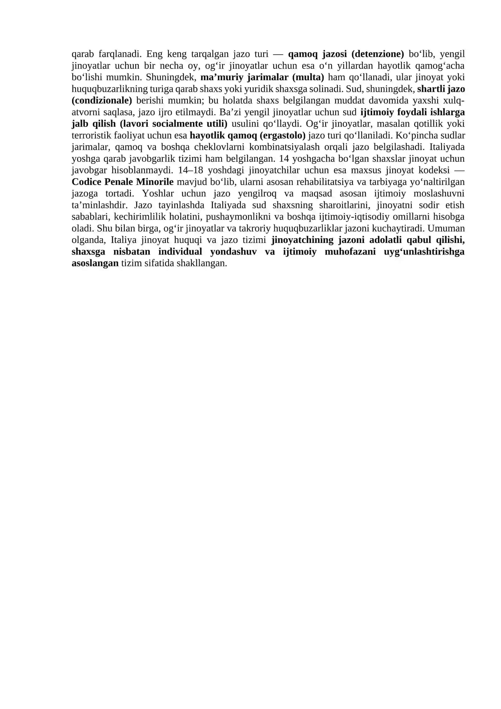 O’zbekiston Respublikasi Jinoyat Qonuniga oid jinoyat jazo va uning turlari 2