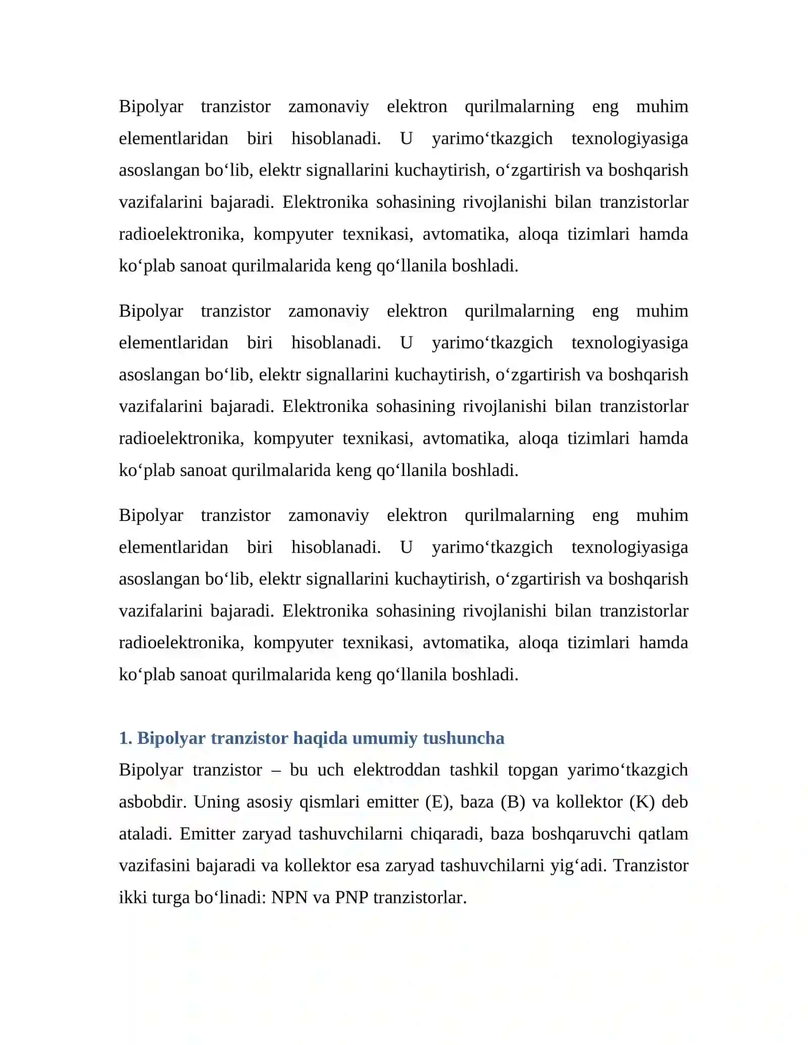 Bipolyar tranzistor ish rejimlarining elektr toklariga ta’siri 2