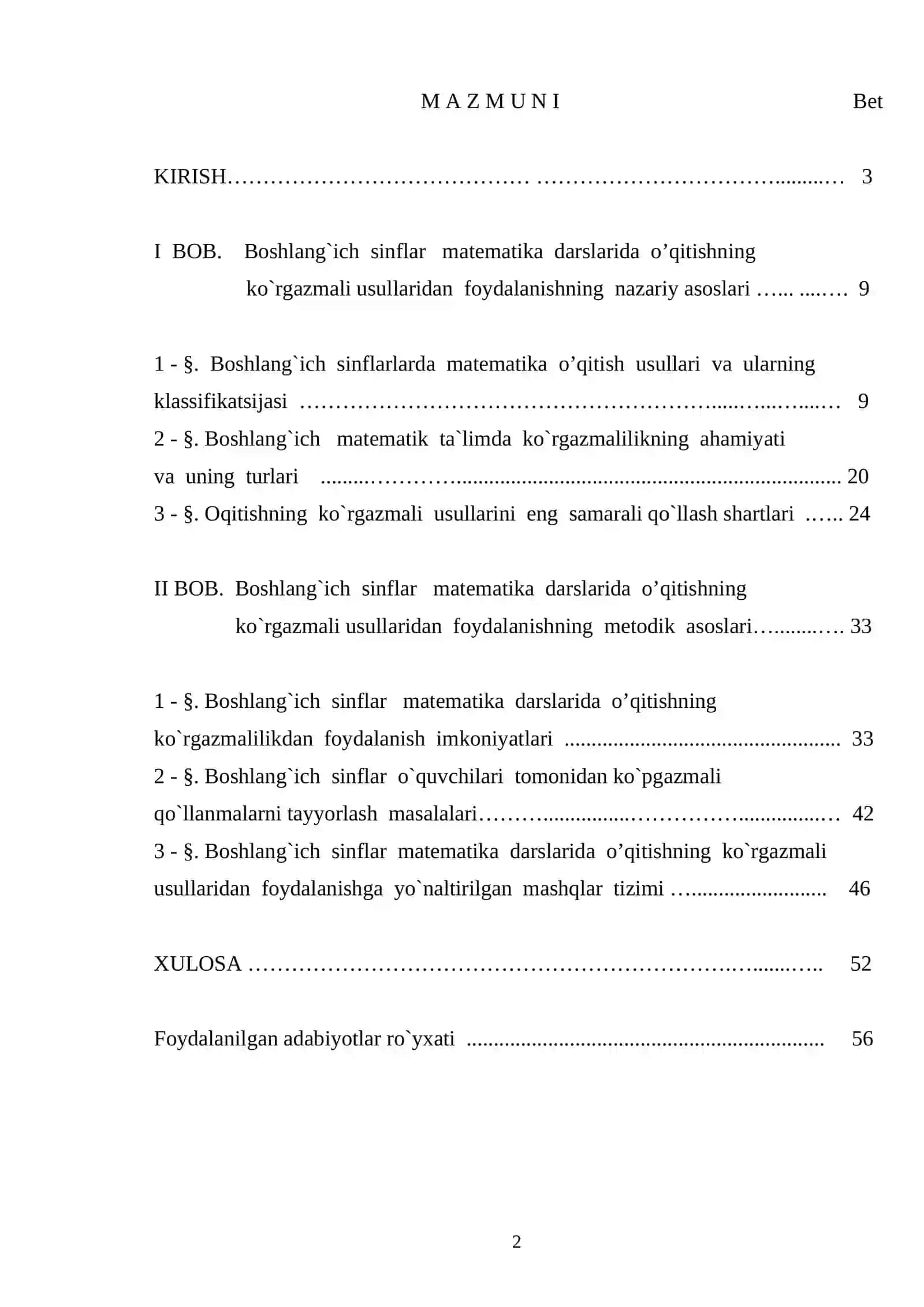 BOB. Boshlang`ich sinflar matematika darslarida o’qitishning ko`rgazmali usullaridan foydalanishning nazariy asoslari 2