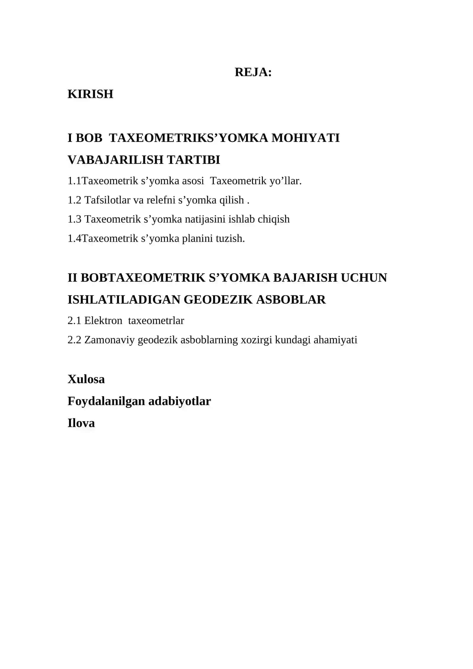 Taxeometrik s’yomka mohiyati s’yomkani bajarishda 2