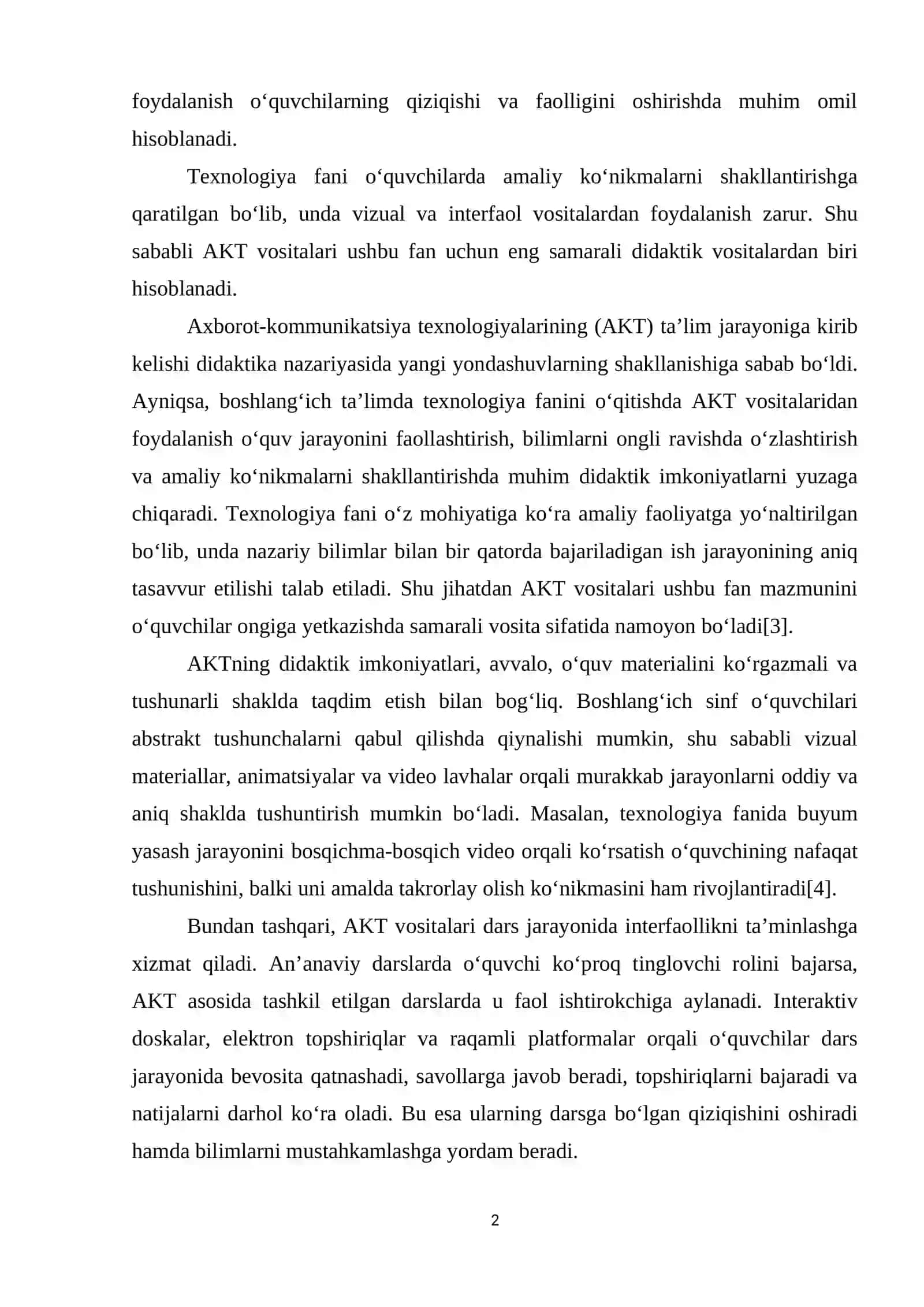 B0SHLАNG‘ICH TА’LIMDА TЕXNОLОGIYА FАNIDАN DАRSLАRNI TАSHKIL ЕTISHDА АXBОRОT-KОMMUNIKАTSIYА TЕXNОLОGIYАLАRINING DIDАKTIK IMKОNIYАTLАRI 2