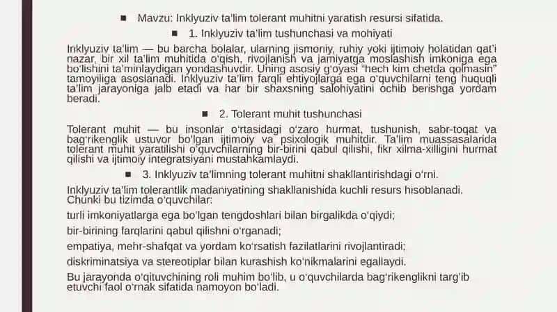 Inklyuziv ta'lim tolerant muhitni yaratish resursi sifatida. 2
