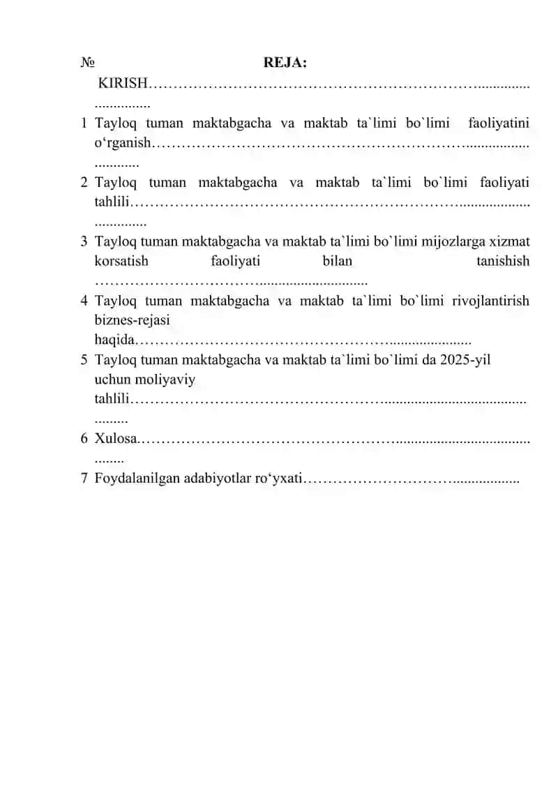 Maktabgacha va maktab ta`limi bo`limida malakaviy amaliyot hisoboti 2