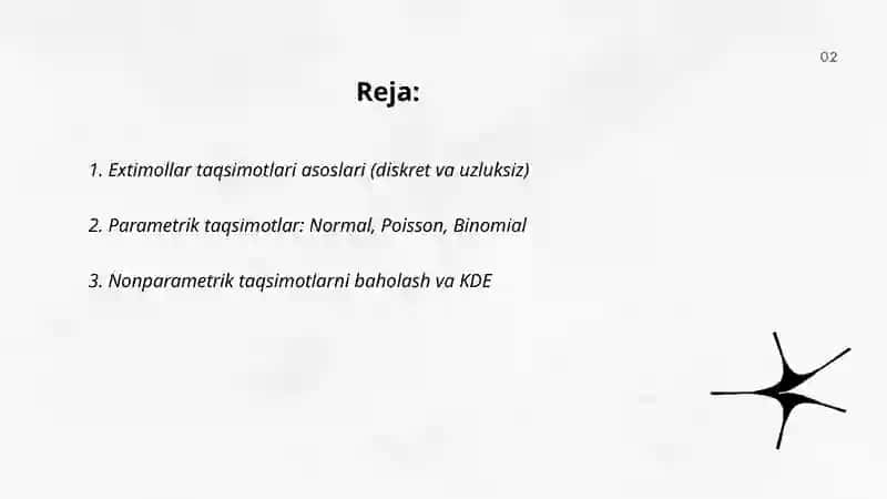 Extimollarni taqsimlash va ma'lumotlarni modellashtirish 2