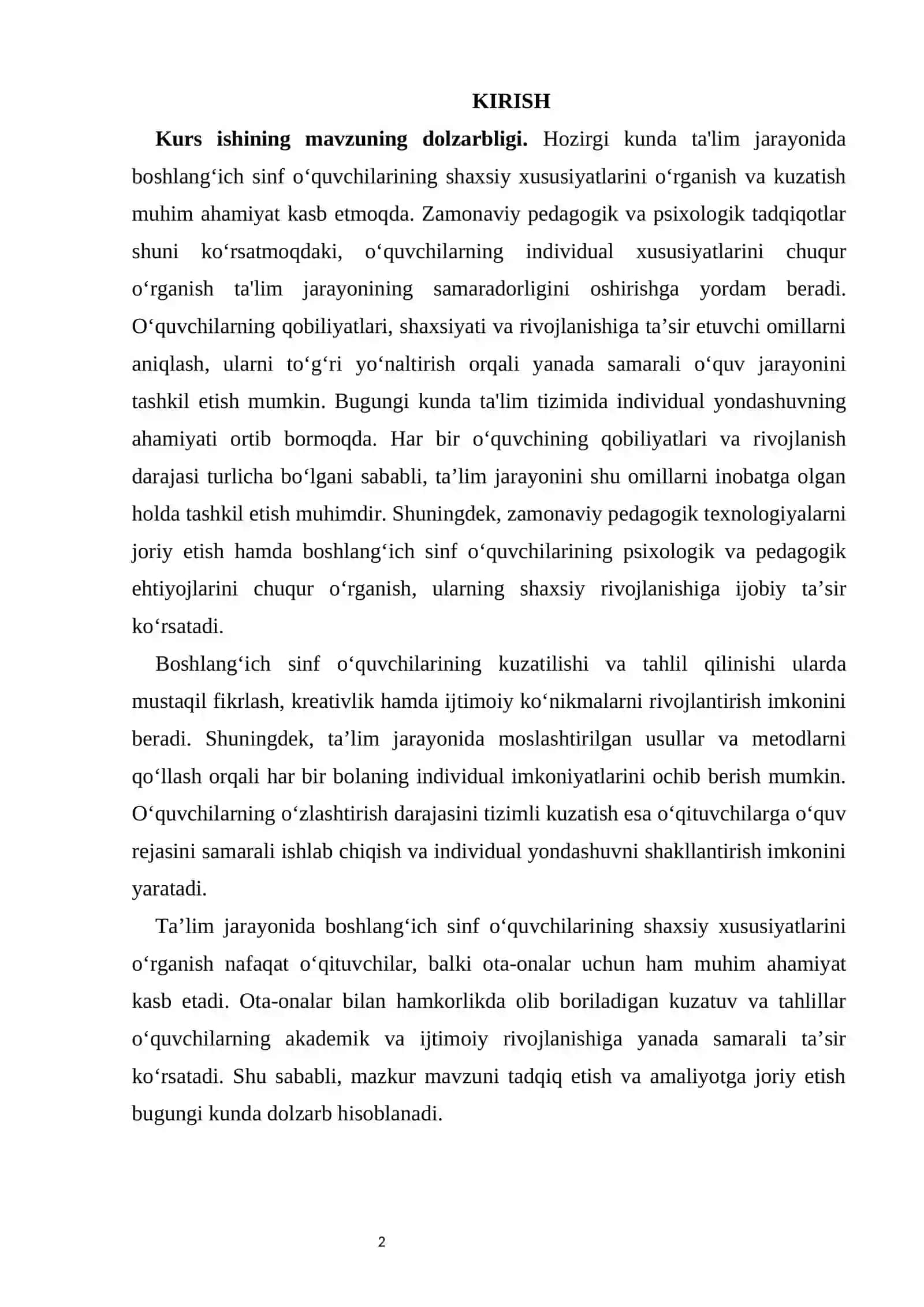 BOSHLANG‘ICH TA’LIMDA O‘QUVCHILARNI O‘RGANISH, KUZATISH VA TA’SIR KO‘RSATISH METODIKASI 2