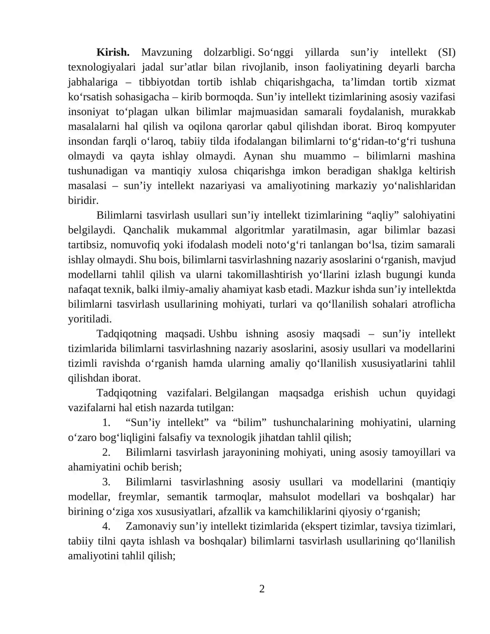 Sun’iy intellektda bilimlarni tasvirlash usullari 2
