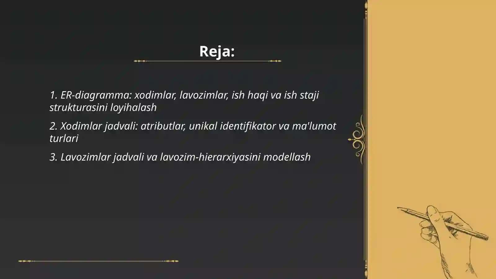 Ish boshqaruv tizimi (HRM) ma'lumotlar bazasini loyihalash 2