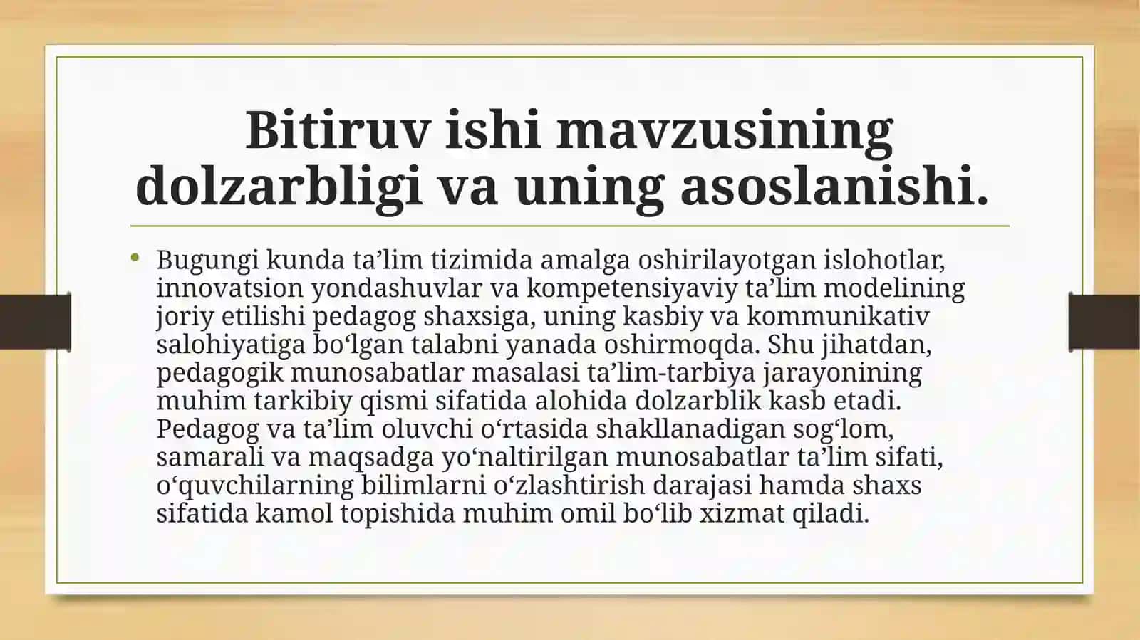 PEDAGOGIK MUNOSABATLARNING TURLARI VA ULARDAN TA’LIM-TARBIYA JARAYONIDA FOYDALANISH METODIKASI 2