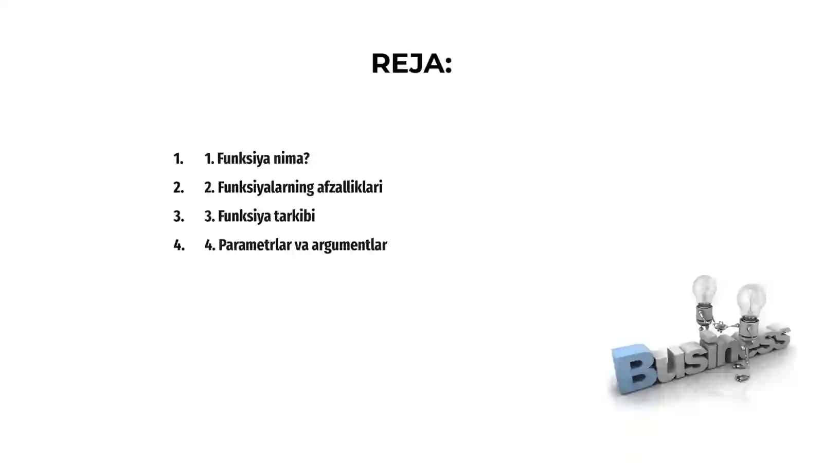 Funksiyalarni tashkil etish 2