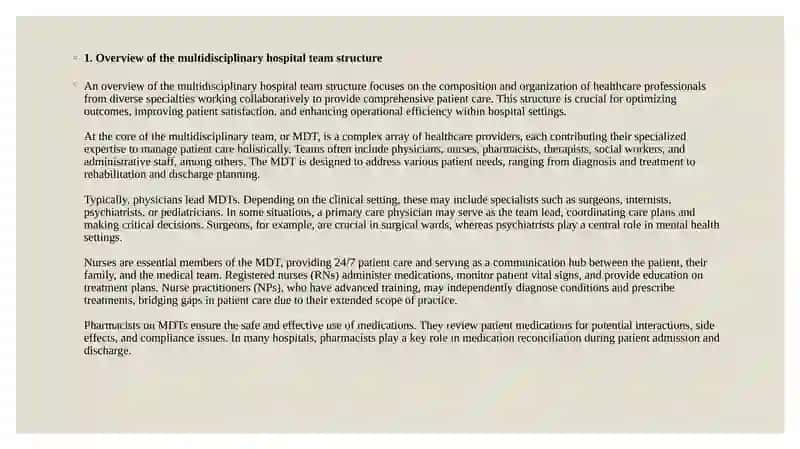Roles in a Hospital Team 2