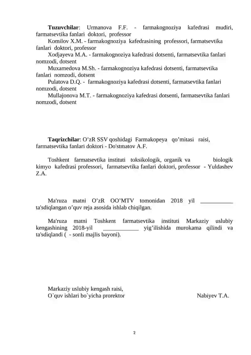 Ma'ruza Dorivor o’simliklar resurshunosligi 2