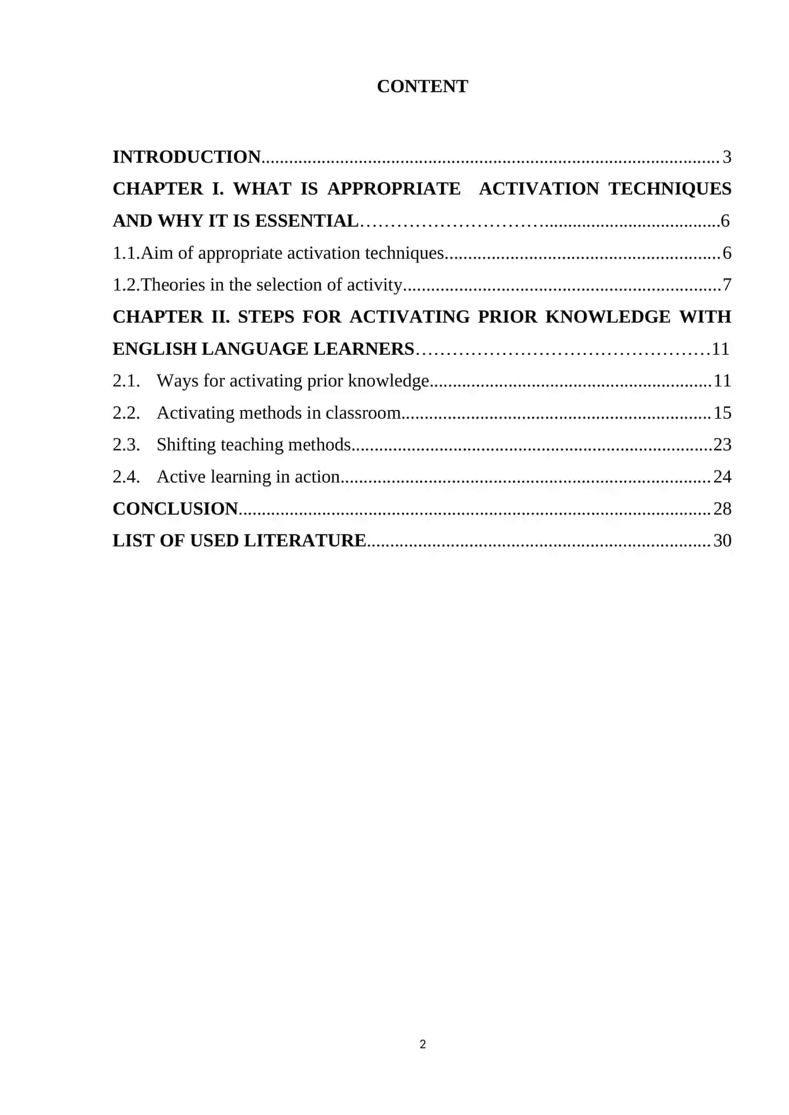 COURSE WORK: THE SELECTION OF APPROPRIATE ACTIVATION TECHNIQUES 2