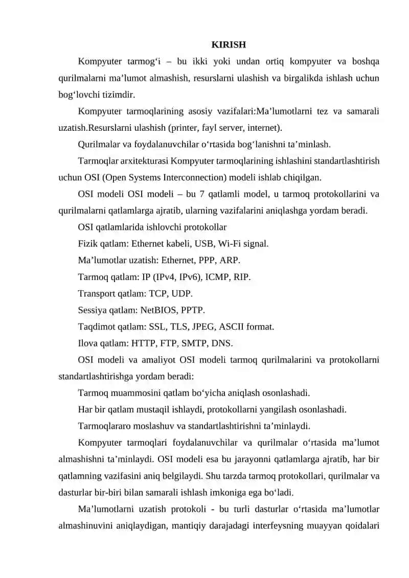 KOMPYUTER TARMOQLARI VA PROTOKOLLAR ARXITEKTURASI (OSI ASOSIDA) 2