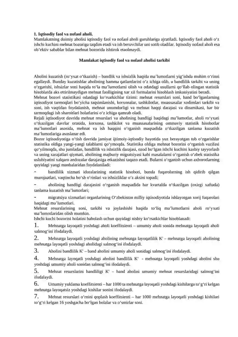 Mehnat bozori resurslari statistikasi 2