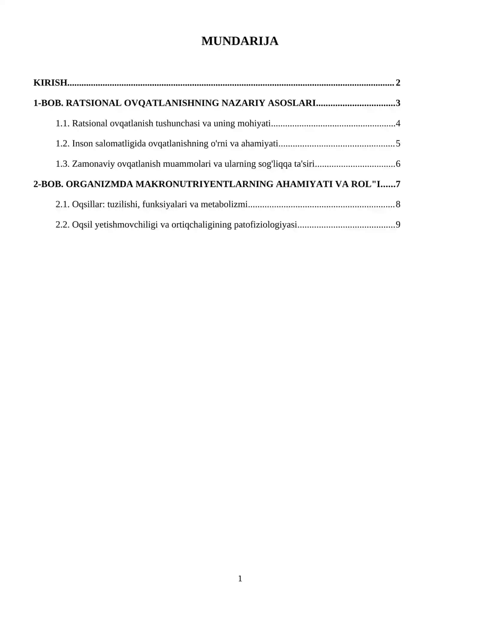 Ratsional ovqatlanishning ilmiy asoslari, organizmda oqsil, yog'lar, uglyvodlar, vitaminlarning ahamiyati 2