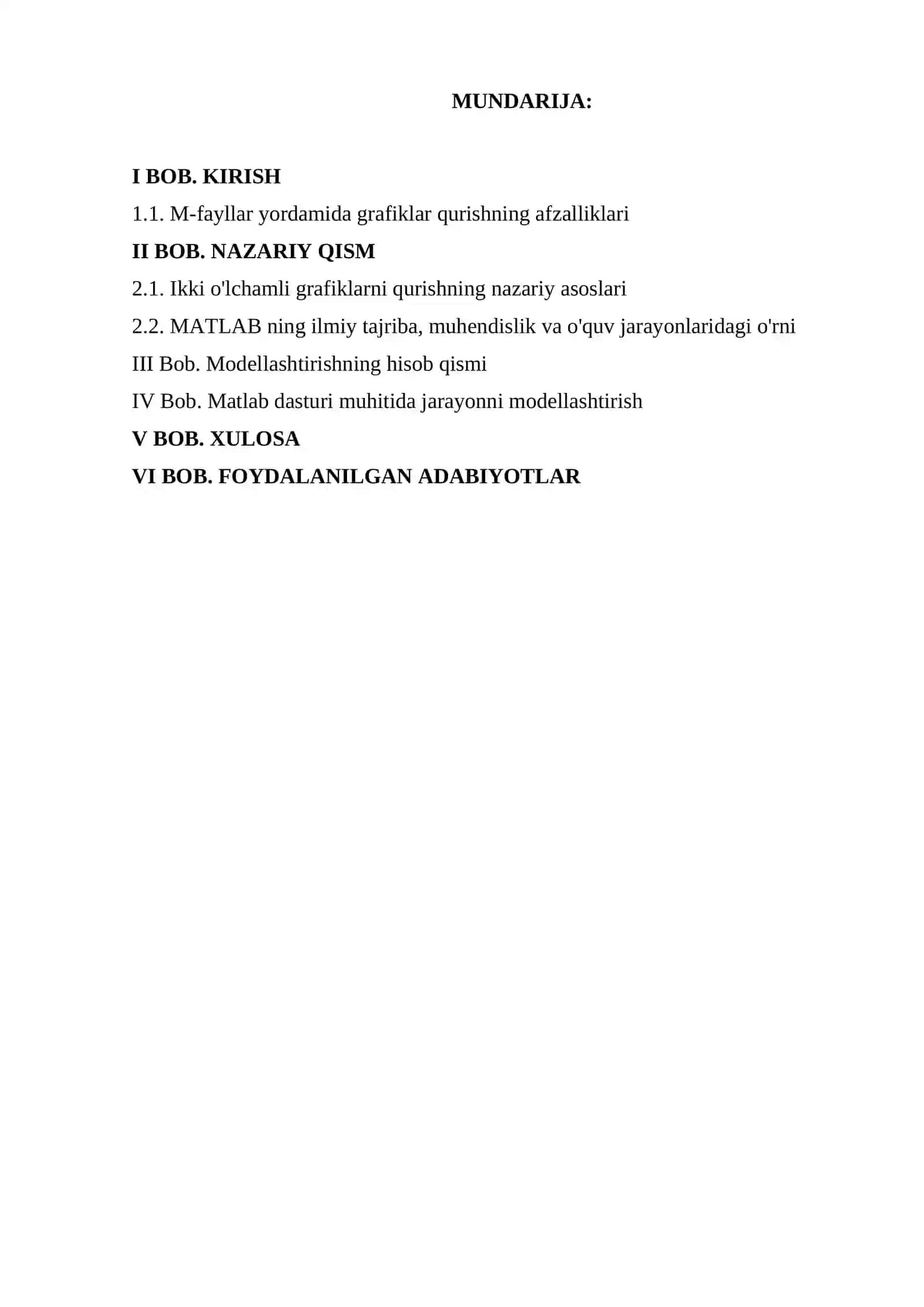 Matlab dasturida m-fayllar orqali matlab kodi yozish va ular orqali ikki o'lchamli grafiklarni qurish 2